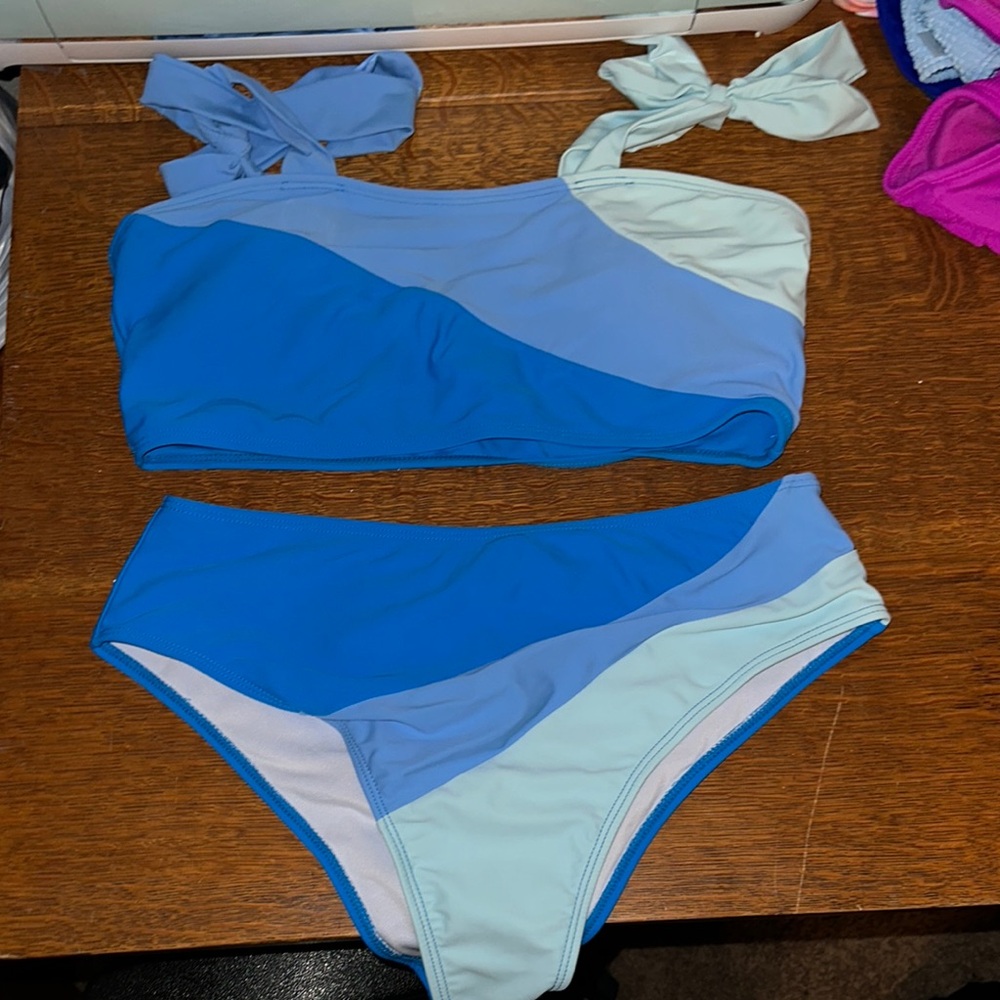 Blue and Light Blue Colorblock Bikini Set